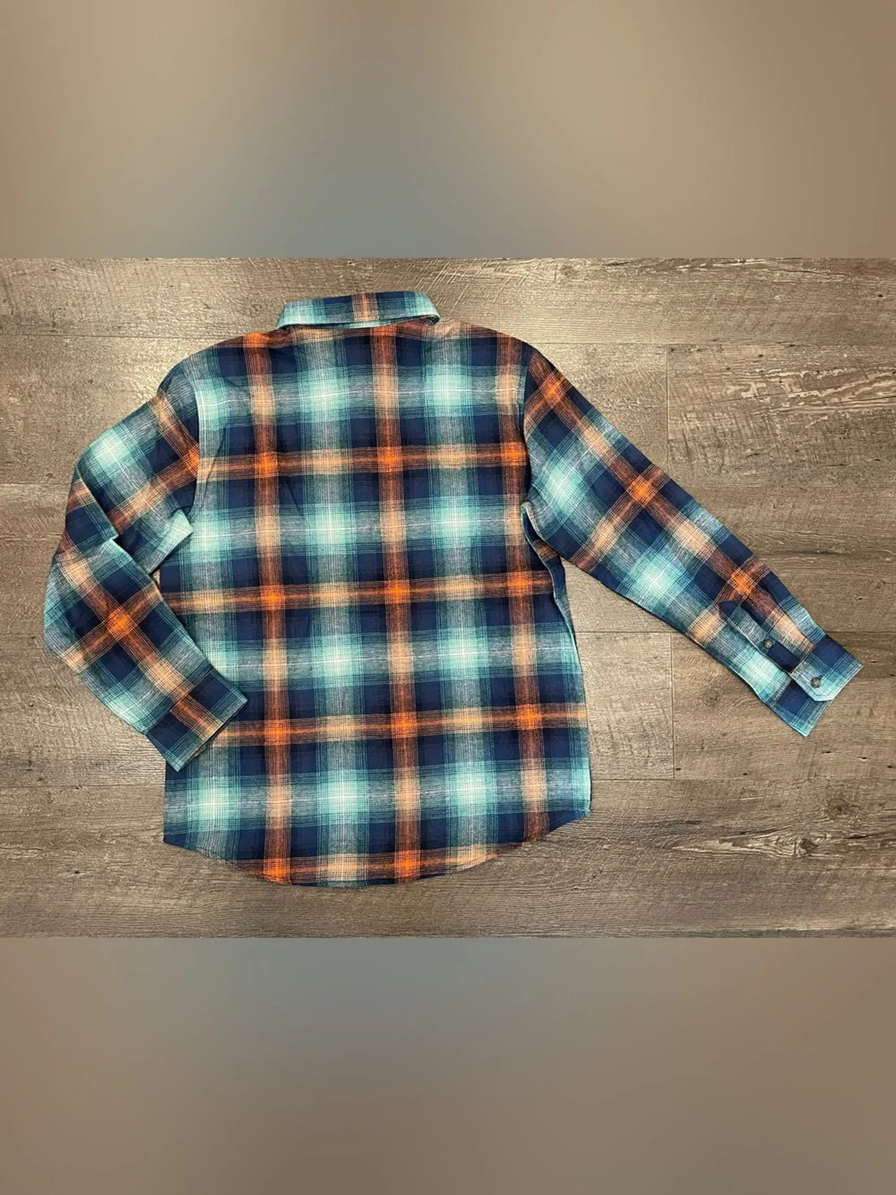 Old Navy Boys’ Blue & Orange Plaid Flannel Long Sleeve Shirt Size XL Plus